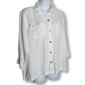 Lauren Ralph Lauren 100% Linen White Nautical Button Up Shirt Anchor Size Large